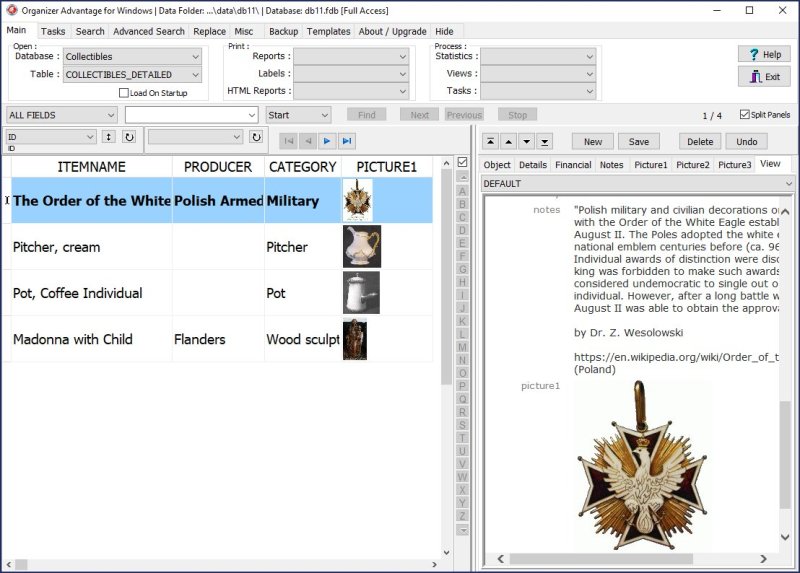 Collectibles Cataloging Software for Windows PCs view